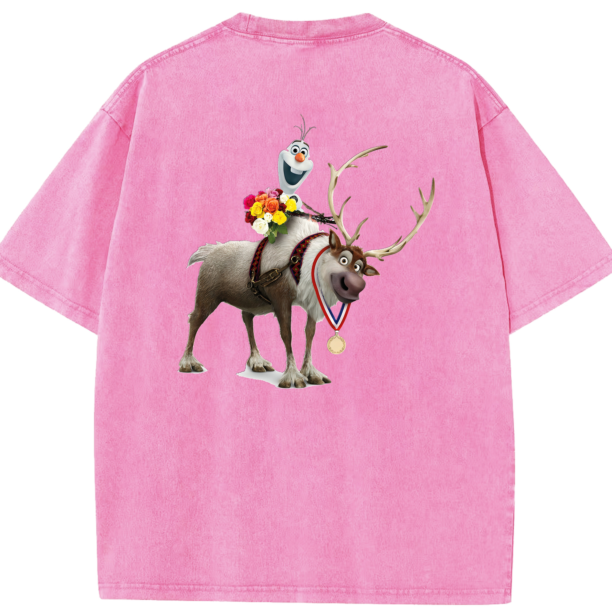 （画像用） アナと雪の女王 アンナ エルサ Frozen Anna Elsa 綿100% ヴィンテージ風 半袖Tシャツ（背面プリント）